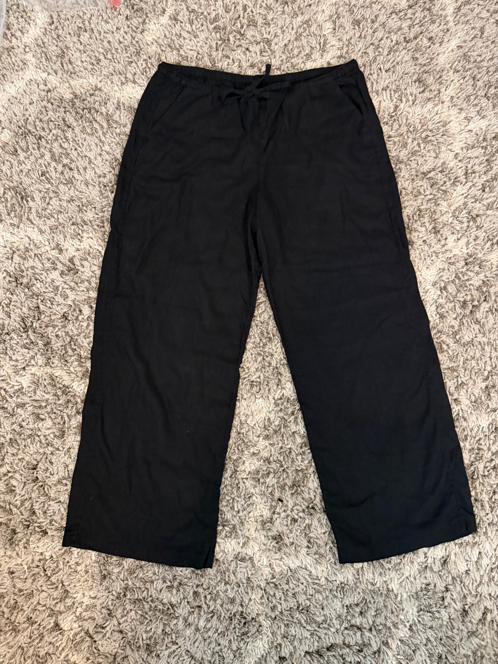 Hollister Linen Black Wide-Leg Drawstring Pants